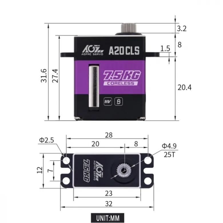AGF-RC A20CLSA20CLS 12mm Mini Servo Titangetriebe 7,5kg
