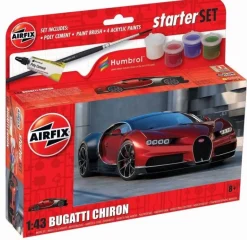 Airfix A55005Small Starter Set NEW Bugatti Chiron Plastikbausatz in 1:43 inkl. Kleber, Pinsel und Hauptfarben