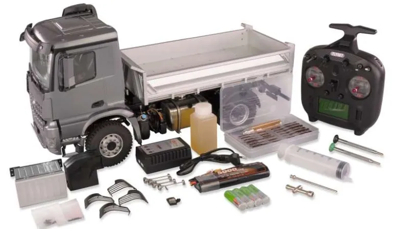 AMEWI 22611Mercedes-Benz Arocs Hydraulik Muldenkipper Pro 4x4 1:14 RTR Mit Sound, Licht, 2-Gang Getriebe, sperrbare Diffs