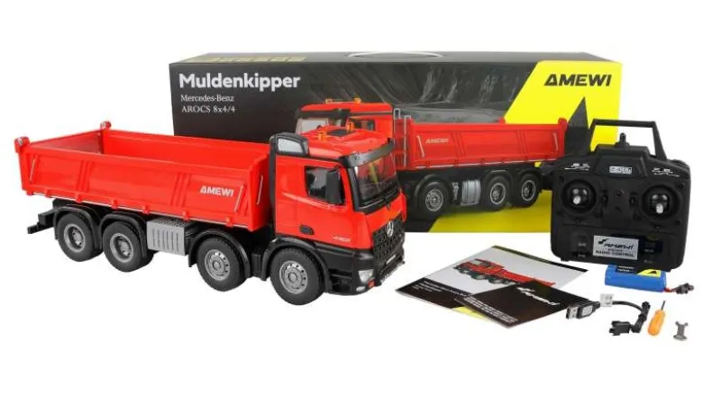 AMEWI 22693Mercedes-Benz Arocs Muldenkipper 8x4/4 4WD 1:18 RTR rot