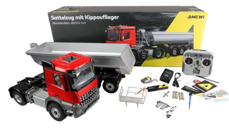 AMEWI 22695Mercedes-Benz Arocs Sattelzug Kippauflieger 4x4 1:14 RTR rot