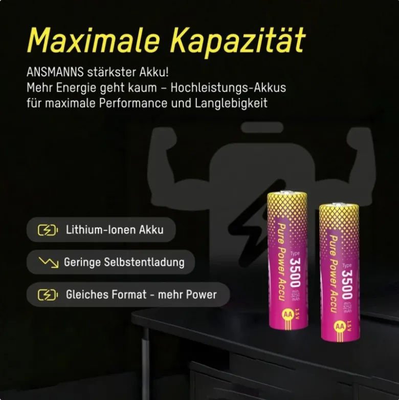 Ansmann 152123Pure Power 3500mAh Li-Ion Akku Mignon AA, 4er Blister