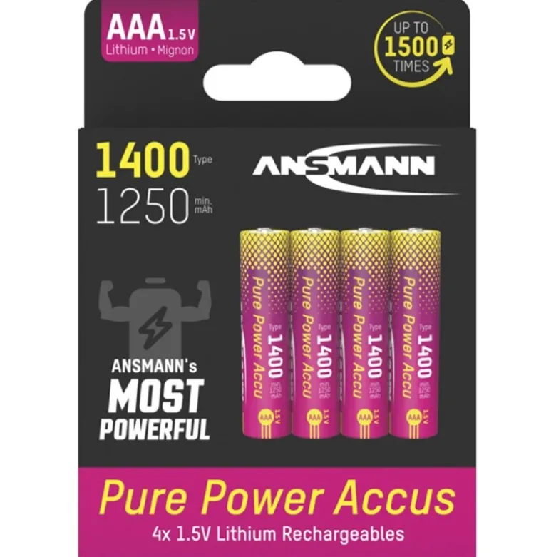 Ansmann 152119Pure Power 1400mAh Li-Ion Akku Micro AAA, 4er Blister