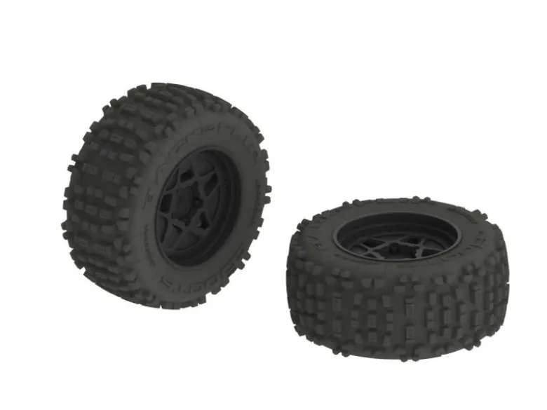ARRMA ARAC8795DBOOTS BACK-FLIP MT 6S' Reifenset verklebt (SCHWARZ) (2Stk) 17mm Monstertruck Räder bis 6S zb. Outcast - AR510092