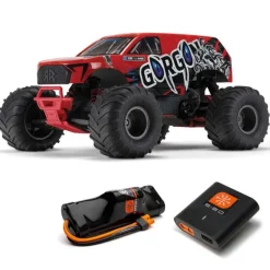 ARRMA ARA3230ST2GORGON 4X2 MEGA 550 Brushed Monster Truck RTR 1:10 rot mit Spektrum S120 USB-C Smart Lader und 8,4V 3300mAh Akku