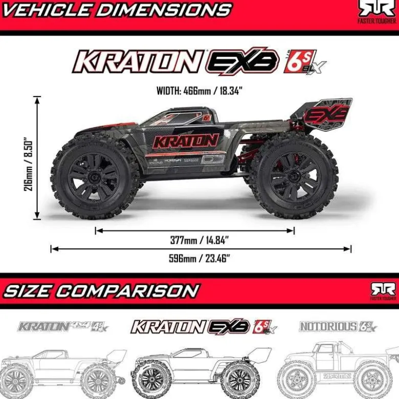 ARRMA ARA8708V6T1KRATON 6S EXB 4x4 Brushless Speed Truck 1/8 RTR, schwarz