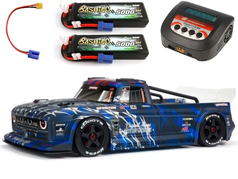 ARRMA ARA7615V2T1SET2INFRACTION 6S BLX 1/7 All-Road Truck RTR, Blau 6S Spar-Set inkl. 2x3S 5000mAh LiPo Akku, 6A Ladegerät & Ladekabel