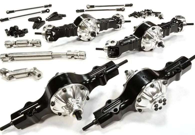 Berlinski Tuning C26053BLACKCNC Alu Achsenset 8x8 mit 2 Lenkachsen für 1:14 Truck