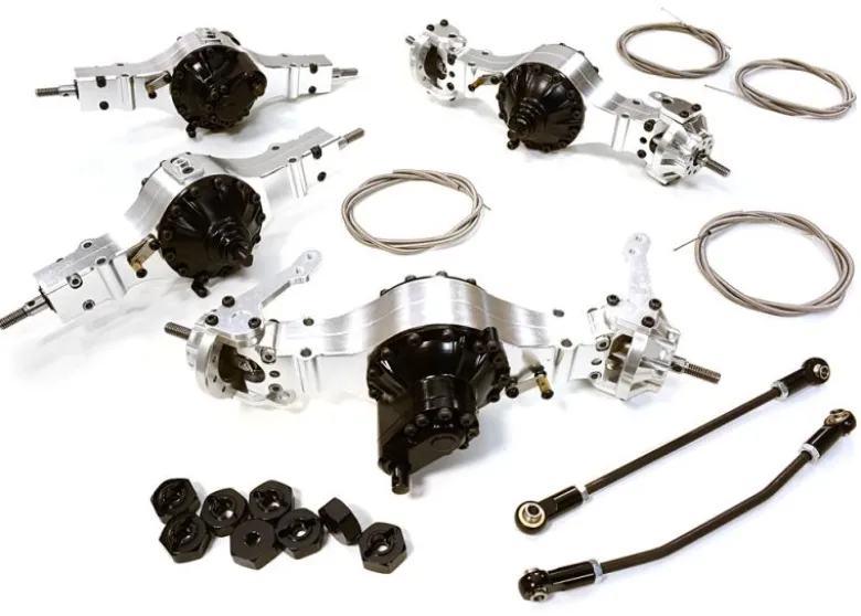 Berlinski Tuning C26809SILVER8x8 Alu Achsen Set sperrbar für 1/10 und 1/14 Fahrzeuge mit 2 Lenkachsen alle Achsen sperrbar über RC
