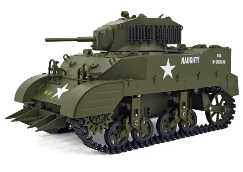 EXHOBBY EXAC01083GB2M5A1 Stuart RC Panzer 1:16, grün mit Rauch, Laufanhebung, 360-Grad-Turmdrehung, KEIN Schießen