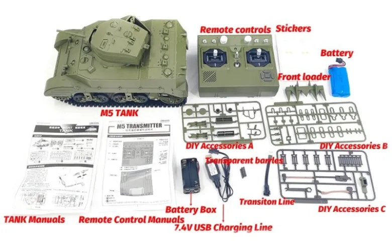 EXHOBBY EXAC01083GB2M5A1 Stuart RC Panzer 1:16, grün mit Rauch, Laufanhebung, 360-Grad-Turmdrehung, KEIN Schießen