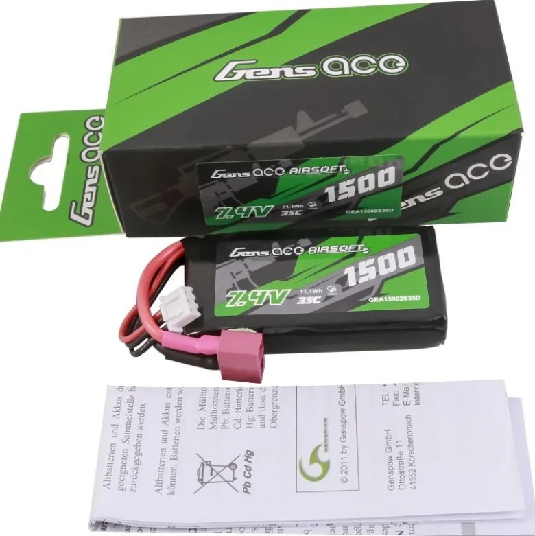 Gens ace GEA15002S35DLiPo Akku 35C 1500mAh 2S1P 7.4V, T-Stecker passend für Amewi Hyper Go ( mit Schaumstoffblock )