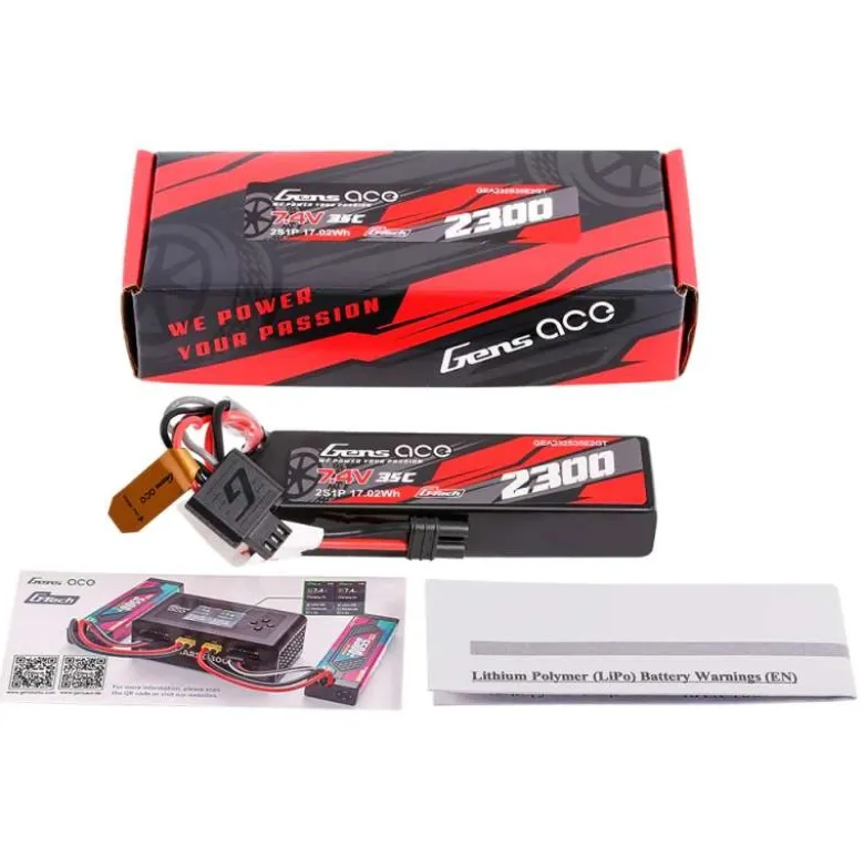 Gens ace GEA232S35E2GTG-tech Lipo Akku 2300mAh 2S 35C 7.4V Softcase, iEC2-Stecker passend für Arrma Grom Serie