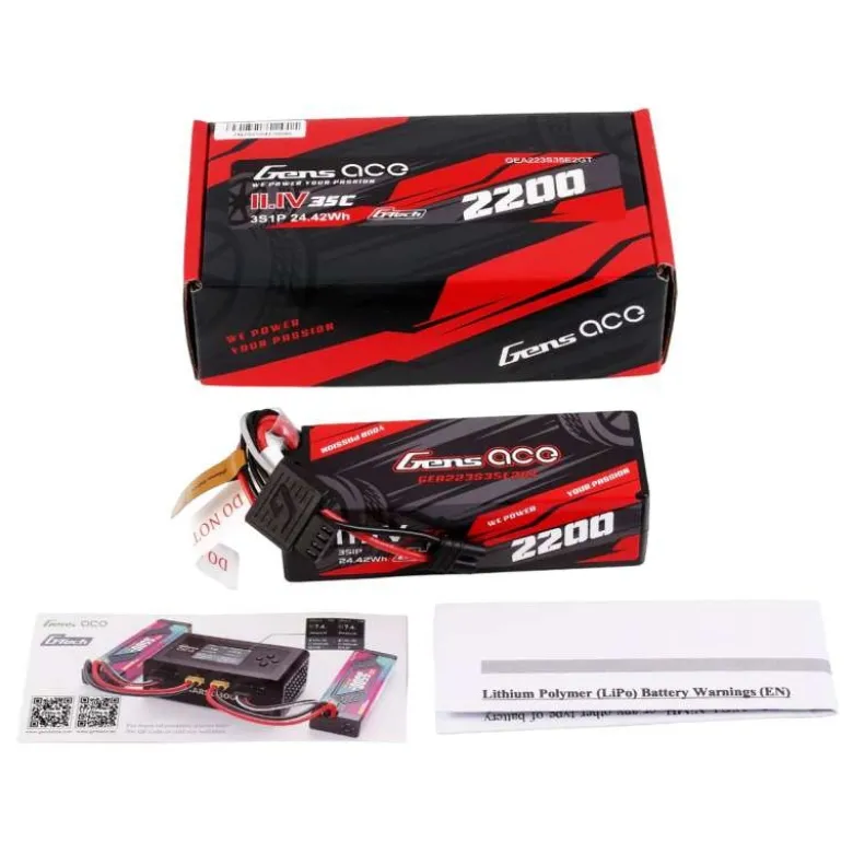 Gens ace GEA223S35E2GTLiPo Akku 2200mAh 11.1V 3S1P 35C Hardcase - mit IEC2-Stecker passend für Arrma Grom Brushless Serie