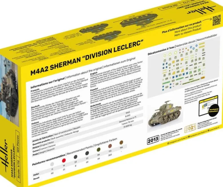 Heller 56894STARTER KIT M4A2 Sherman 'Division Leclerc' in 1:72 inkl. Kleber, Pinsel und Hauptfarben