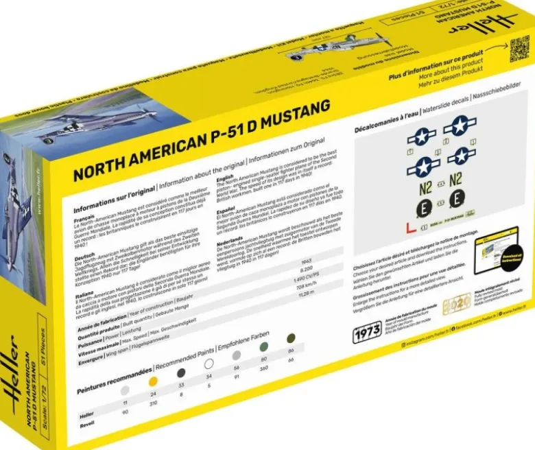 Heller 56268STARTER KIT P-51 Mustang Plastikbausatz in 1:72 inkl. Kleber, Pinsel und Hauptfarben