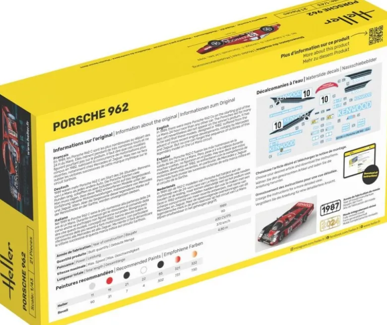 Heller 56109STARTER KIT Porsche 962 Plastikbausatz in 1:43 inkl. Kleber, Pinsel und Hauptfarben