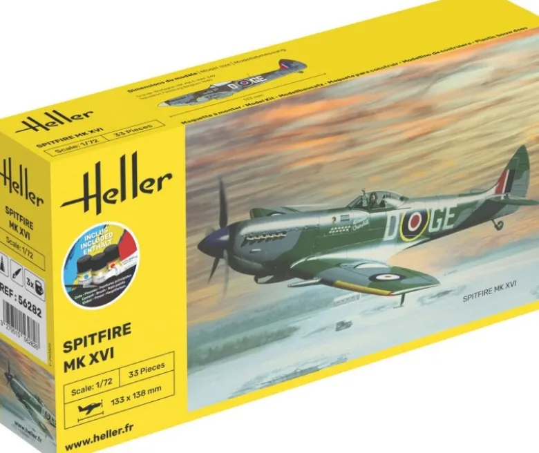 Heller 56282STARTER KIT Spitfire MK XVI Plastikbausatz in 1:72 inkl. Kleber, Pinsel und Hauptfarben