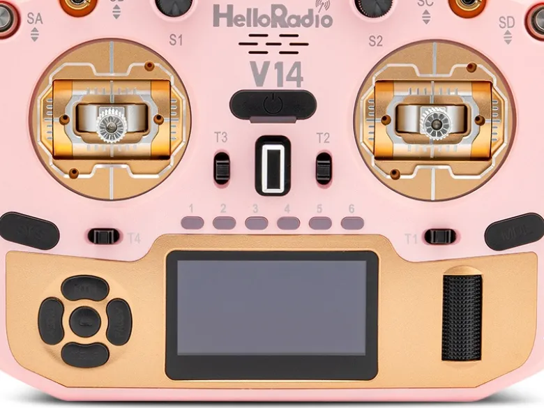 HelloRadio HR1030V14 MAX OLED 2,4GHz - ELRS LBT M2 Fernsteuerung rosa, gold