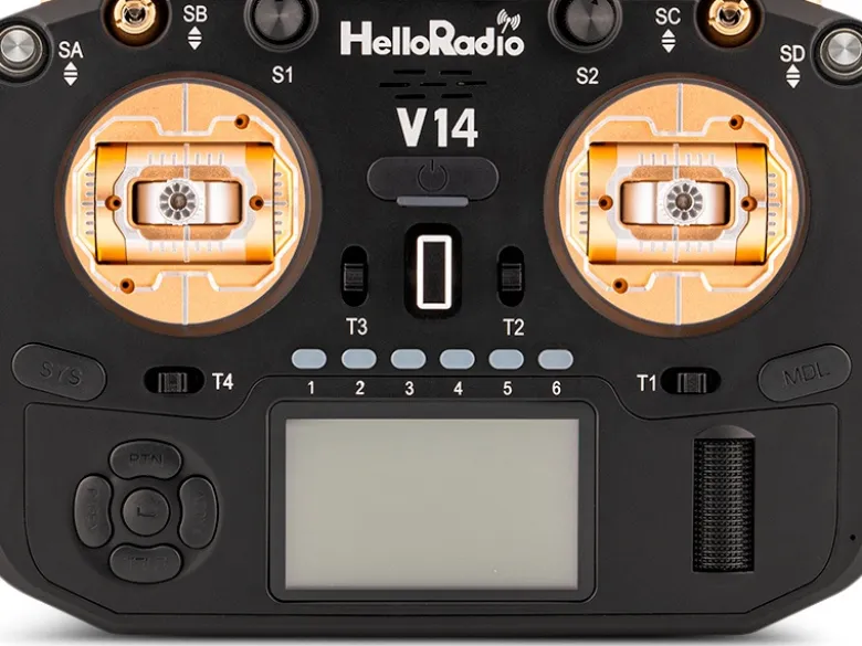 HelloRadio HR1075V14 MAX R9 OLED 2,4GHz 4in1 LBT M2 Fernsteuerung schwarz, gold