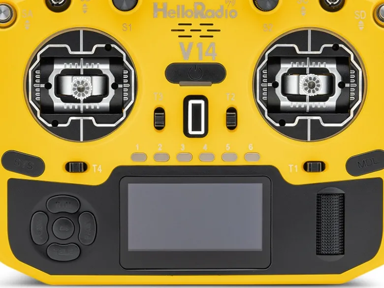 HelloRadio HR1059V14 MAX R9 OLED 2,4GHz 4in1 LBT M2 Fernsteuerung gelb, schwarz