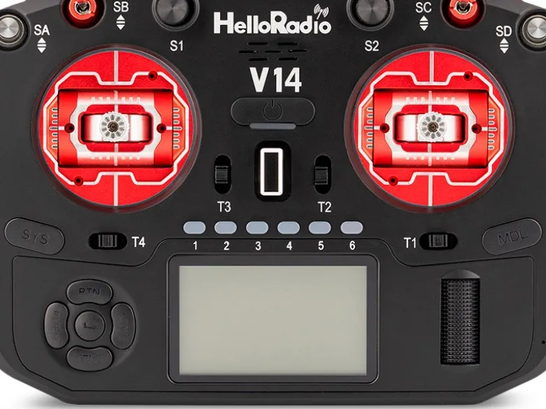 HelloRadio HR1073V14 MAX R9 OLED 2,4GHz 4in1 LBT M2 Fernsteuerung schwarz, rot