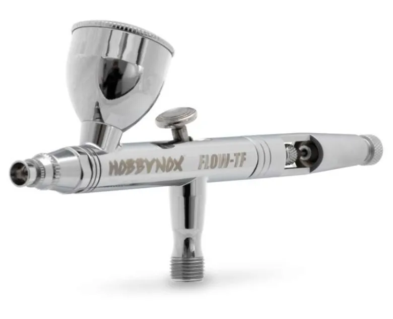 Hobbynox HN002-20FLOW-TF V2 Airbrush Pistole mit 0.3/0.5/0.8mm Düse, 2/5/13cc Farbbecher und 1,8m Schlauch