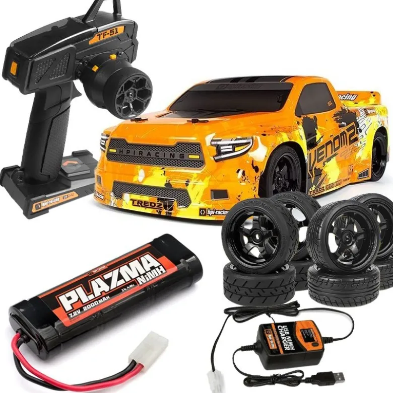 HPI H160489Sport 3 Venom 2 4WD Drift/Street 1:10 Touring Car RTR Set mit Street und Driftreifen - 200mm breit 257er Radstand