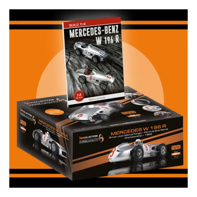 IXO 520010118Mercedes W196 Fangio #8 1:8 Standmodellbausatz 451 Teile - Hochdetailliert mit Sound