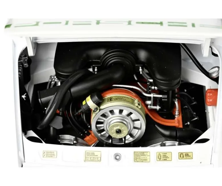 IXO 520010116Porsche 911 RS 2.7 Weiß/Grün, 1:8 Standmodellbausatz 713 Teile - Hochdetailliert mit Licht & Sound