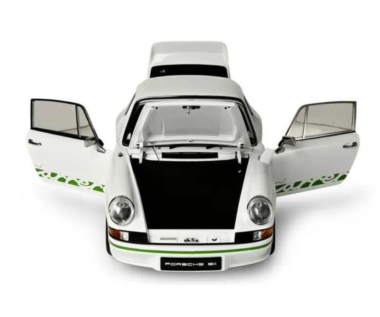 IXO 520010116Porsche 911 RS 2.7 Weiß/Grün, 1:8 Standmodellbausatz 713 Teile - Hochdetailliert mit Licht & Sound