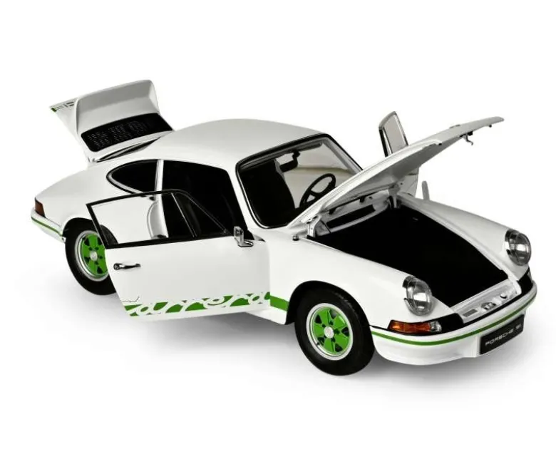 IXO 520010116Porsche 911 RS 2.7 Weiß/Grün, 1:8 Standmodellbausatz 713 Teile - Hochdetailliert mit Licht & Sound