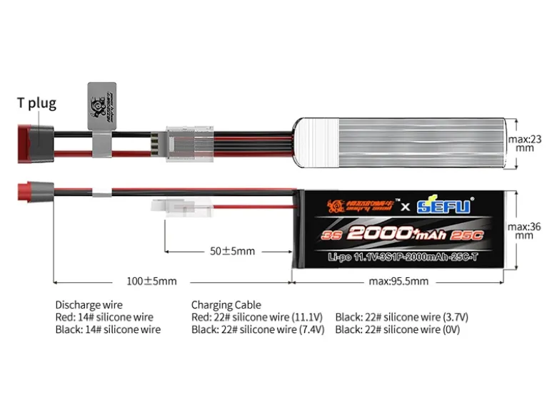 MJX MX-3S200025CLiPo-Akku 11,1V 2000+mAh 3S 25C Softpack, T-Plug 95,5x36x23mm