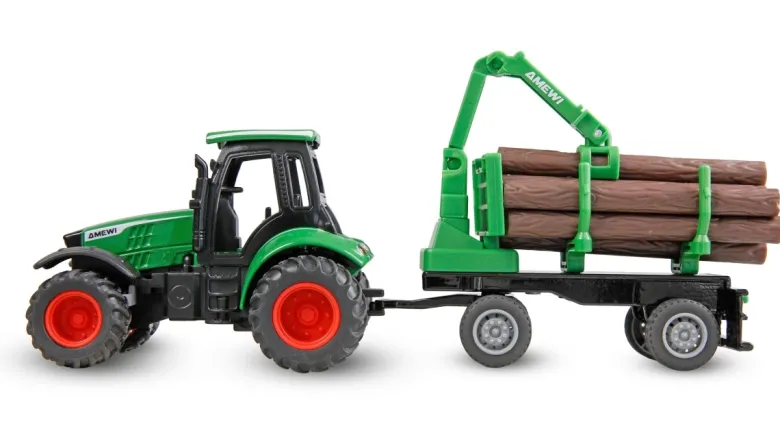 NEUAMEWI 22792Traktor aus Metall mit Rückeanhänger, Ladekran 1:64 RTR grün