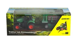 NEUAMEWI 22792Traktor aus Metall mit Rückeanhänger, Ladekran 1:64 RTR grün
