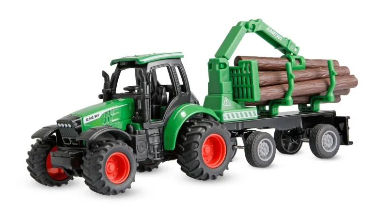 NEUAMEWI 22792Traktor aus Metall mit Rückeanhänger, Ladekran 1:64 RTR grün