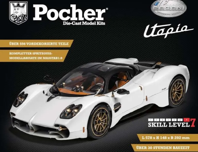 POCHER HK123Pagani Utopia Coupé 1:8 Bianco Perla Bausatz, 556 Teile