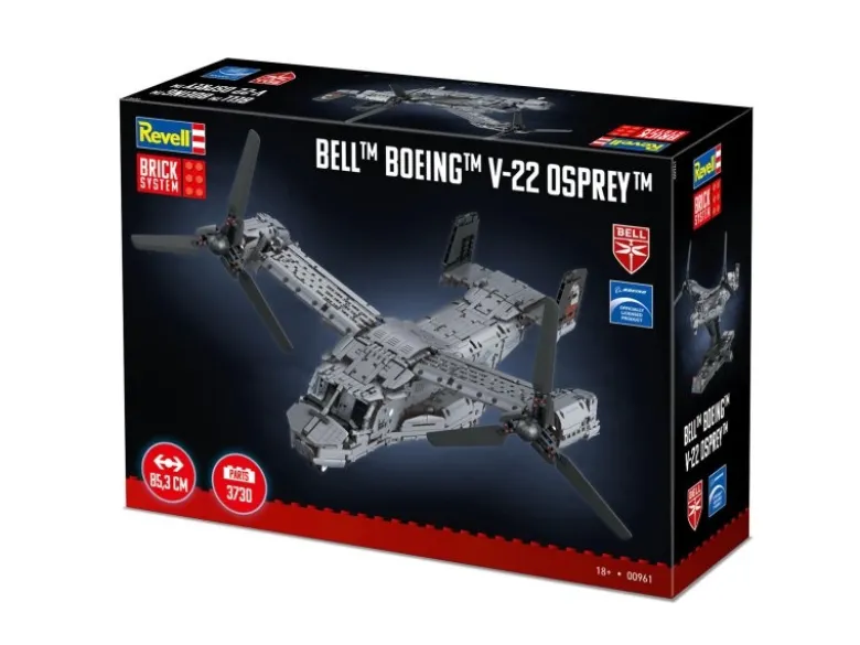Revell 00961Bell Boeing V-22 Osprey- Brick System Klemmbaustein Set 1:25 3730 Teile - Spannweite: 853mm