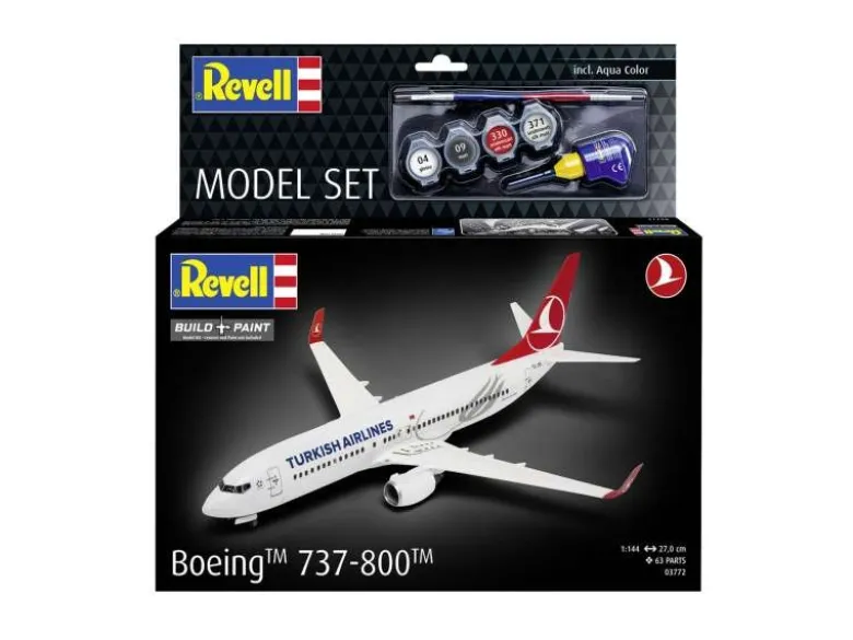 Revell 63772Boeing 737-800 'Turkish Airlines', Modellbausatz 1:144 inkl. Pinsel, Farben und Kleber