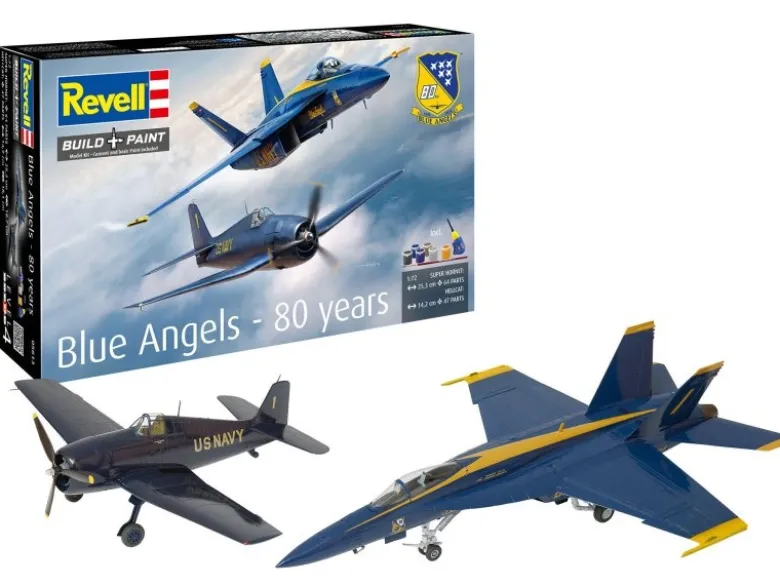 Revell 05613Geschenkset 'Blue Angels - 80 Jahre', Modellbausatz 1:72 inkl. Farben, Pinsel, Kleber