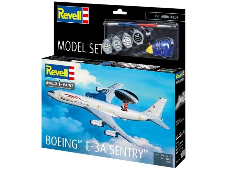 Revell 63794Model Set Boeing E-3A, Bausatz 1:144 inkl. Farben, Pinsel und Kleber