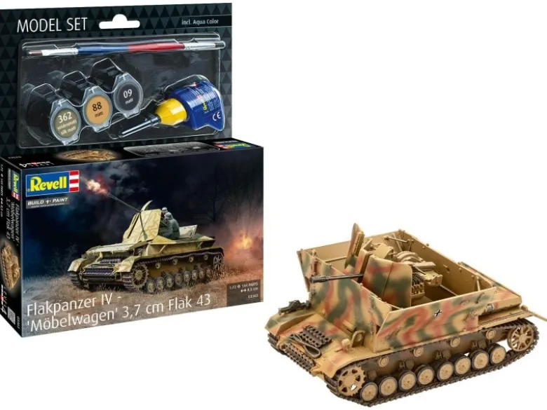Revell 63363Model Set Flakpanzer IV 'Möbelwage' 3.7cm Flak 1:72 Modellbausatz mit Basiszubehör