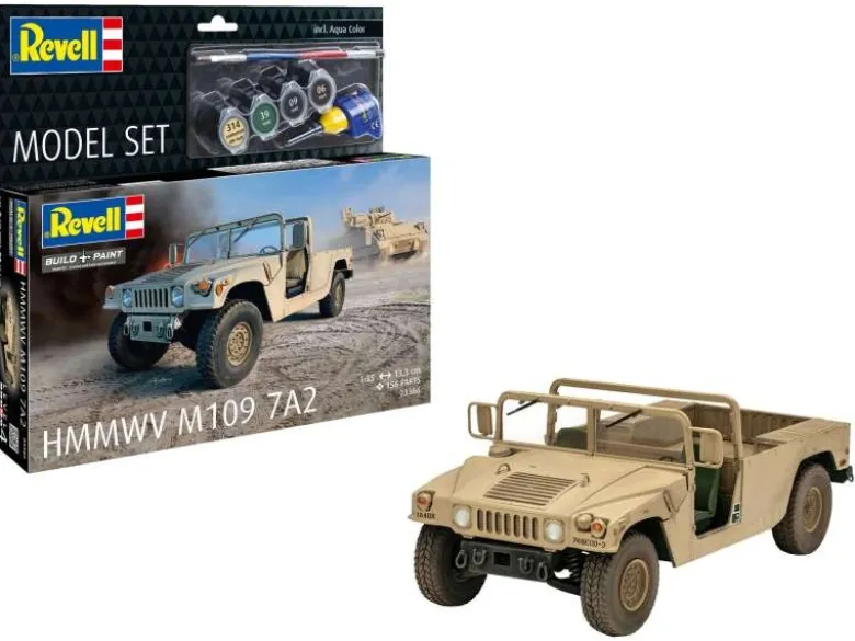 Revell 63366Model Set HMMWV M109 7A2, Modellbausatz 1:35 inkl. Farben, Pinsel und Kleber