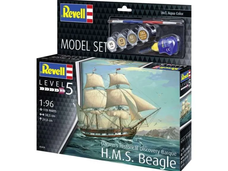 Revell 65458Model Set H.M.S. Beagle, Bausatz 1:96 inkl. Farben, Pinsel und Kleber