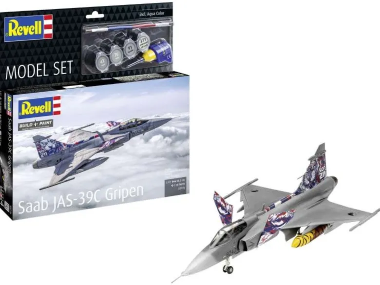 Revell 63776Model Set Saab JAS-39C Gripen Modellbausatz 1:72 inkl. Pinsel, Farben und Kleber