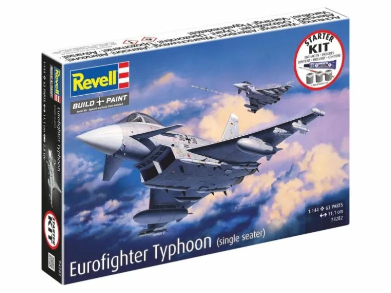 Revell 74282Starter Kit Eurofighter Typhoon, Bausatz, 1:144 inkl. Farben, Pinsel und Kleber