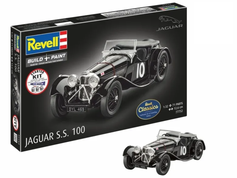 Revell 77752Starter Kit Jaguar SS 100 - Bausatz 1:32 Modellbausatz mit Basiszubehör