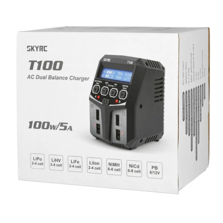 SkyRC SK100162T100 100V-230V AC Duo-Ladegerät LiPo 2-4S 5A 2x50W