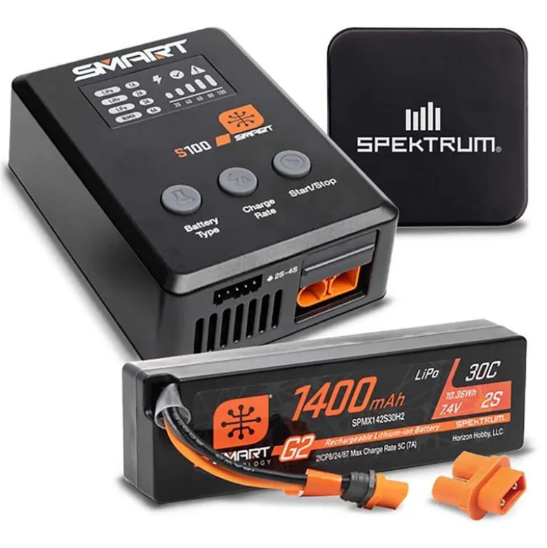 Spektrum SPMXPSS215ISmart Powerstage Surface Bundle 1400mAh 2S 30C Lipo Akku IC2 100W S100 Ladegerät - 65W Netzteil - Adapter