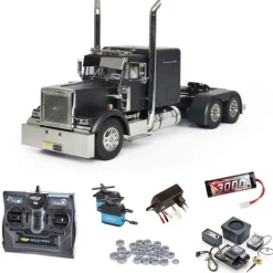 Tamiya 300056356MFCGrand Hauler schwarz matt 1:14 Komplettset + MFC-01, Lager mit carbon-Look Funke